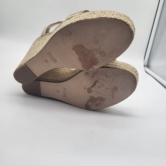Badgley Mischka Womens SZ 10 Platform Straw Wedge Strappy Gold Metallic Sandals - Picture 9 of 13